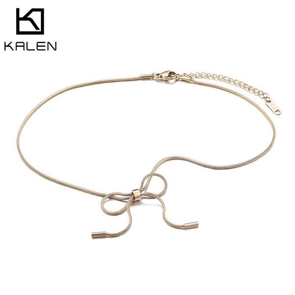 

simple design necklace for women romantic tri-color stainless steel mini bowknot snake chain jewelry femme gifts chains, Silver