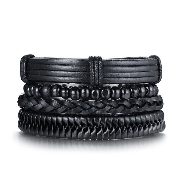 

charm bracelets 2021 wooden bead pu leather material hand strap black for men's trendy matching with four-piece set temperament accesso, Golden;silver
