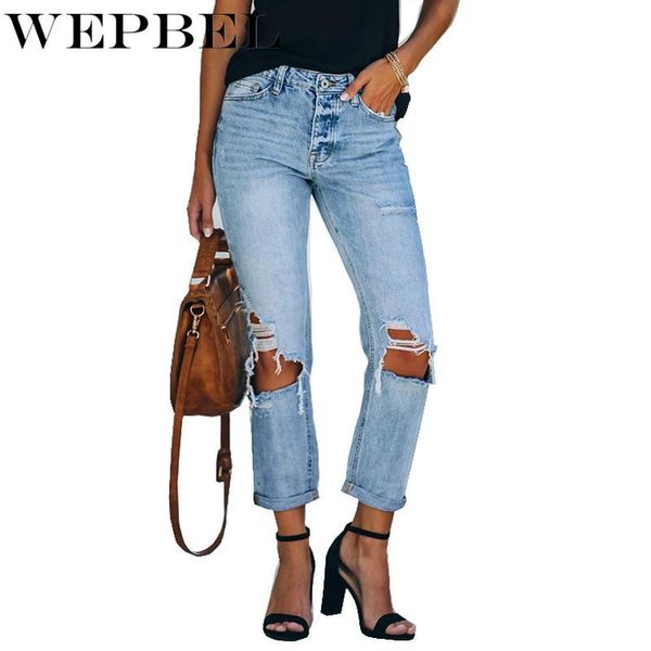 

mandylandy women jeans hole denim patns lady vintage high waist ripped slim fit female long trouser women's, Blue