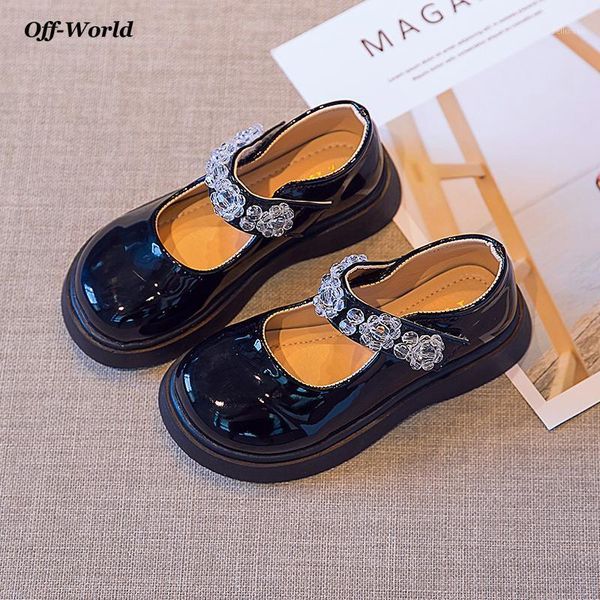 

flat shoes autumn round head bright leather shallow mouth single girls crystal flower princess shoessoft flats casual1, Black;grey