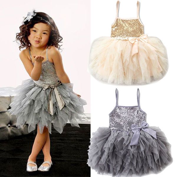 Vestito da tutu con fiocco in tulle con paillettes in pizzo per bambina per bambini Abiti da festa per principessa con spettacolo di nozze estivi Q0716