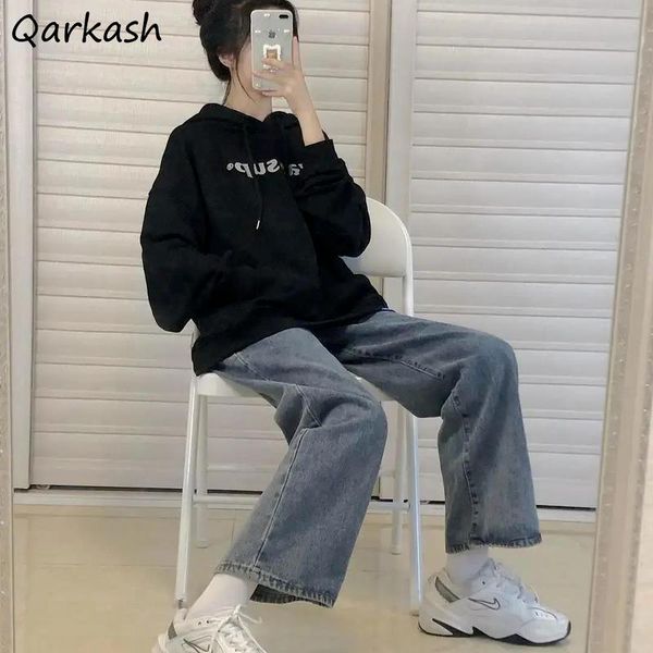 

women's jeans vintage women all-match spring students fashion design pocket daily temperament trousers straight high waist streetwear, Blue