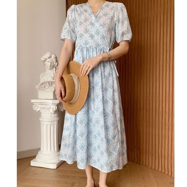 

casual dresses women summer flower print cotton and linen high waist boho vestidos short sleeve v-neck long l7qa, Black;gray
