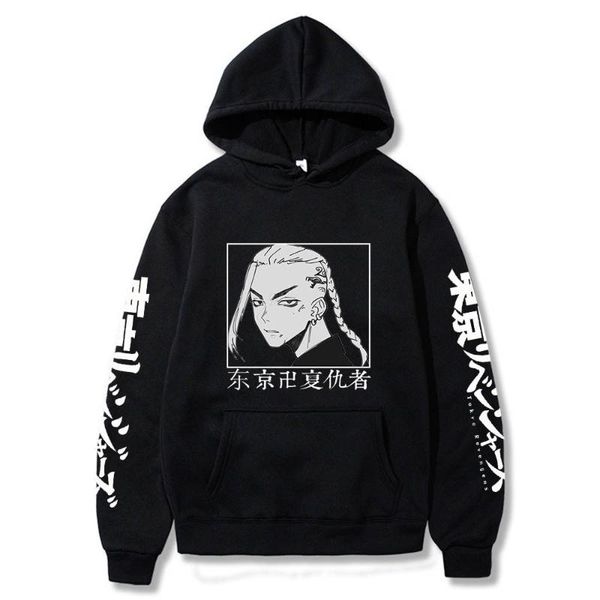 

men's hoodies & sweatshirts japan tokyo revengers ken ryuuguuji pullover harajuku manga for men clothing plus size streets casual hoodi, Black