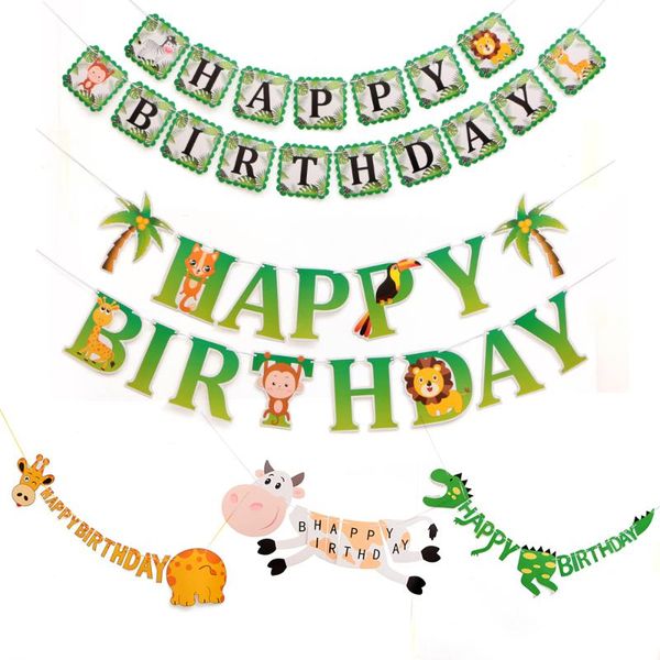 

party decoration happy banner flags animals set and kids banners set, colorful birthday bunting for supplies