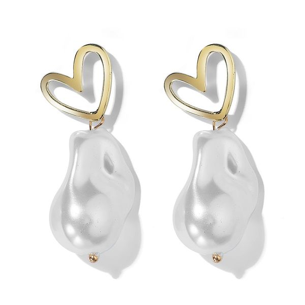 

vintage irregular pearl drop earrings for women elegant gold color love heart charming jewelry gift dangle & chandelier, Silver