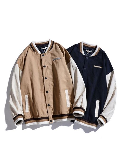 

autumn winter korean casual baseball jacket cool patchwork oversized men outwear coat preppy style handsome button jackets men's, Black;brown