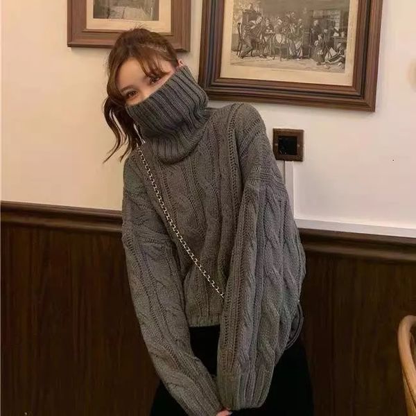 

women's sweaters 2021 autumn and lazy winter high-necked nightgown for female students korean pure all-match heing tw, White;black