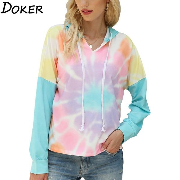 

autumn tie-dye hoodies sweatshirts women long sleeve streetwear harajuku hoodie sweatshirt plus size fashion hoody ladies 210423, Black