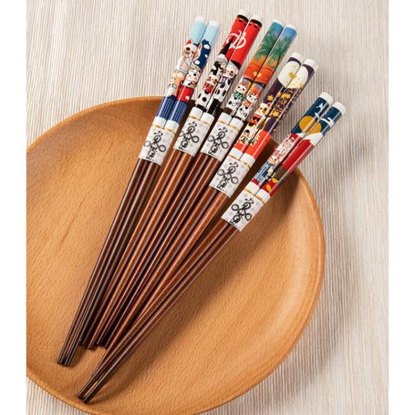 

chopsticks 5pair reusable set handmade wood japanese natural sushi cat flower multi color korean kitchen supplies