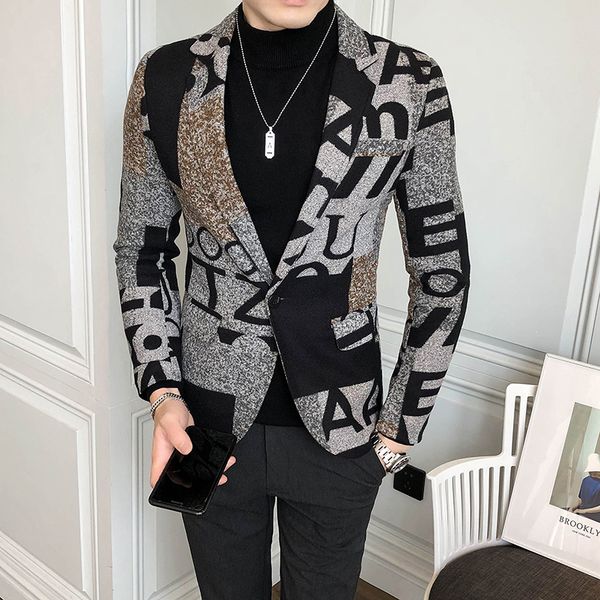

letter print wool woolen blazer men winter men blazers casual suit jacket slim party club wedding socialhomme s-5xl, White;black