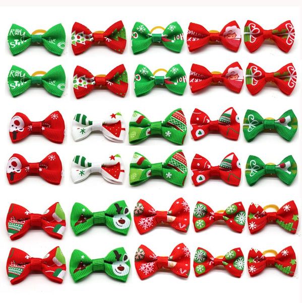

100pcs christmas dog bows hair accessories xmas pet small supplies rubber santa snowman for dogs apparel