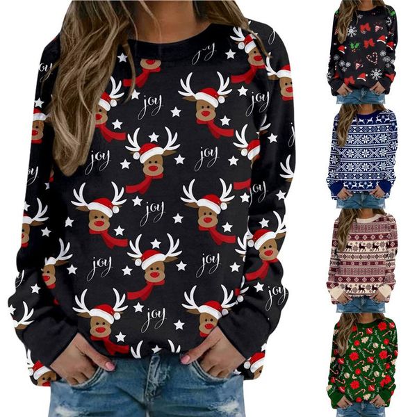

women's hoodies & sweatshirts christmas gift elk 3d printed fashion long sleeve oversized girls pullover female vintage coats, Black
