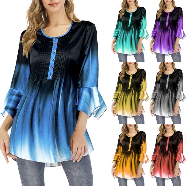 

tees t-shirt gradient women's open collar lotus long sleeve large t-shirt, White