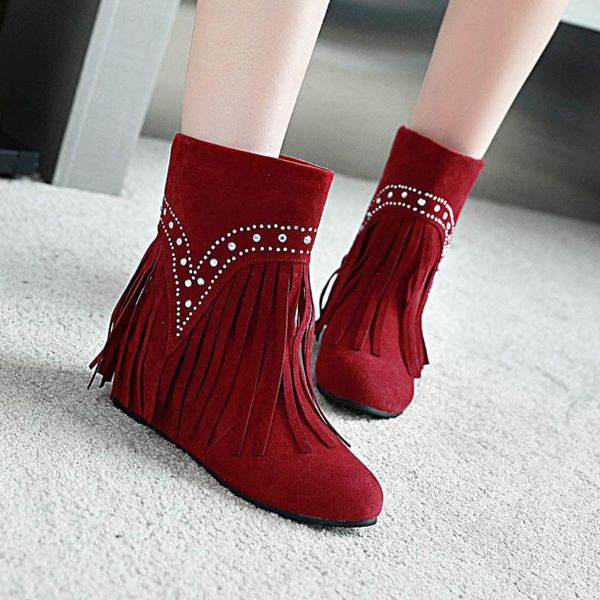 

boots women autumn winter fund increases height ankle to lie fallow tassel, Black