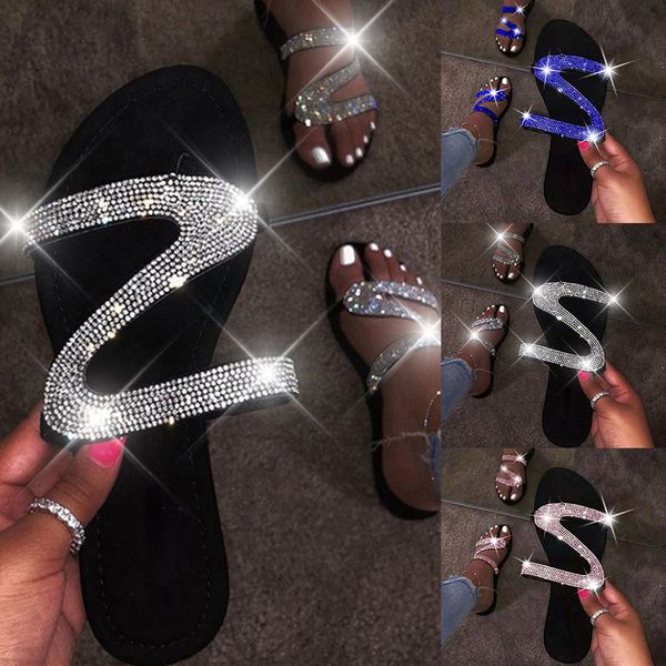 

flat women summer bling slippers casual non-slip shoes outdoor beach slides sandals crystal snake flip flops, Black