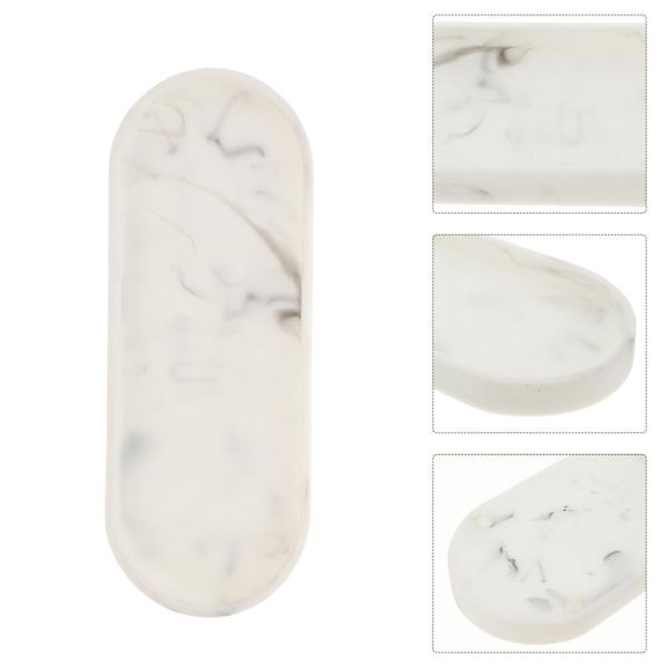 

soap dishes 1pc marble grain storage plate jewelry holder for bathroom (white)