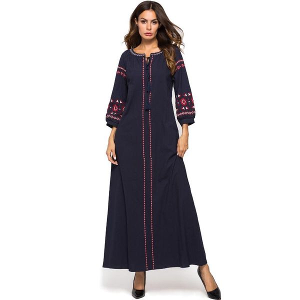 

ethnic clothing muslim women long dress o neck full length mid east dubai turkey islam eid ramadan abayas caftan robe femme vestidos, Red