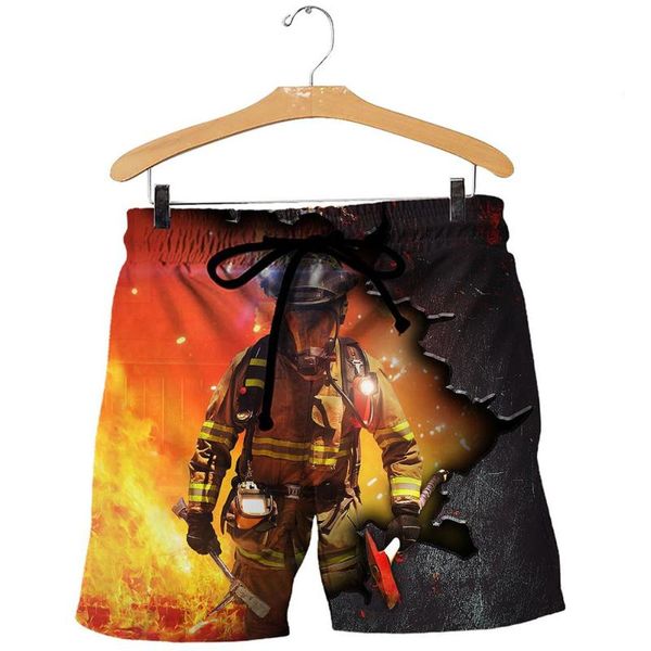 

men's shorts fashion 3d overall printing brave firefighter harajuku casual stretch women's belt s-5xl, White;black