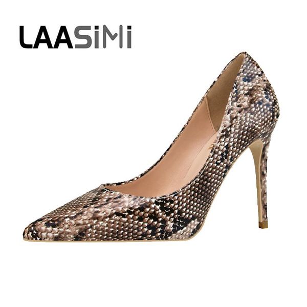 

dress shoes laasimi snake pattern women's heels woman 2021 spring 10cm high slingbacks female pointed toe, Black
