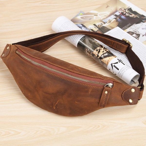 

genuine leather men waist pack men's cow zipper chest bag suede vintage bags
