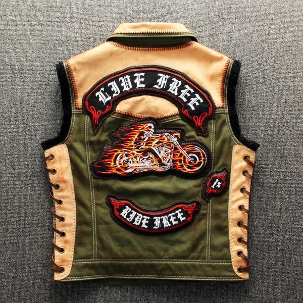

men's vests 2021 green american motorcycle style genuine leather vest men plus size 4xl single breasted real horsehide biker's coa, Black;white