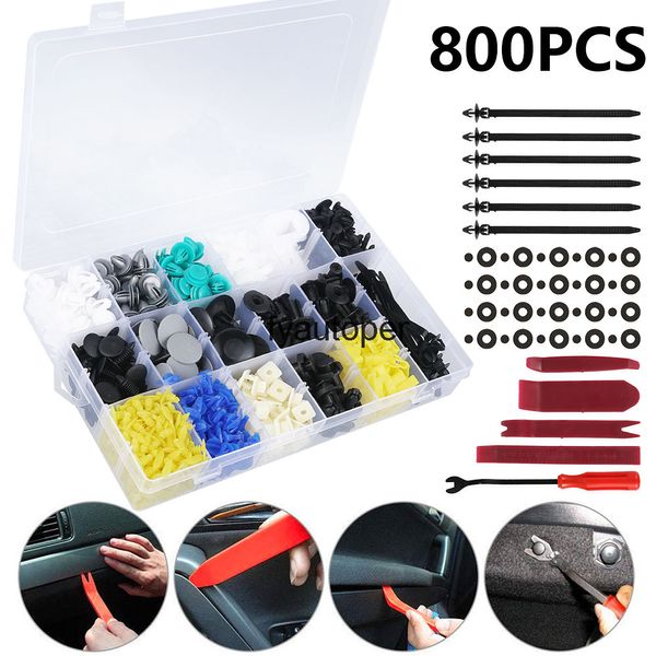 800 stücke Automotive Kunststoff Nieten Auto Kotflügel Stoßstange Innen Trim Push Pin Clips Kit Zubehör Mit Werkzeug Tür Panel Liner