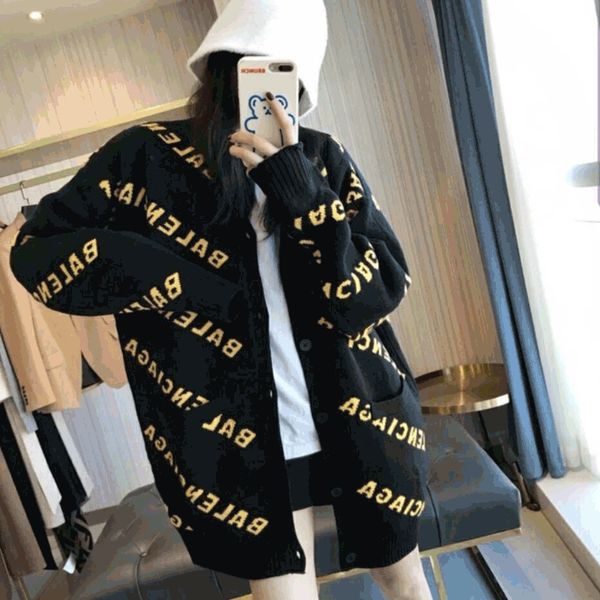 

balencaiga autumn and winter sweaters long sleves knits letters embroidery fashion hoodies round collar cardigan sweatshirt madam knit cloth, White;black