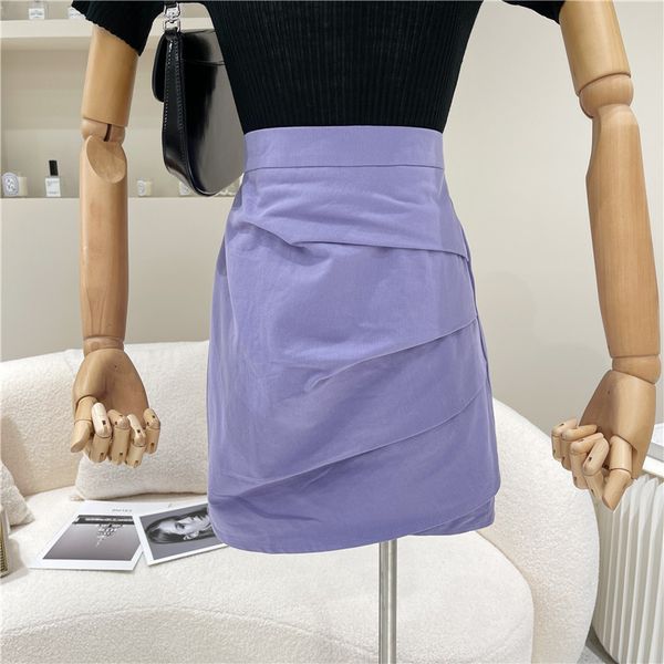 

spring summer of female fashion niche plissado hip half high waist design fine line skirt, Black