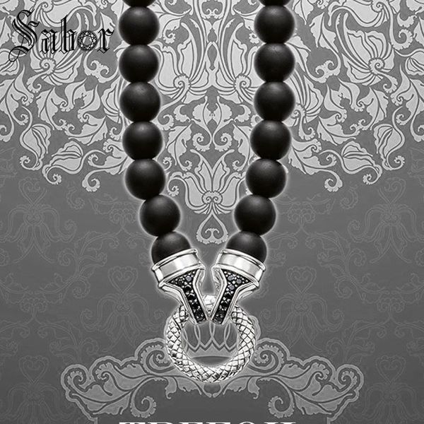 

pendant necklaces beads necklace carrier 10mm obsidian fashion silver color jewelry european punk gift for mens women boy girls