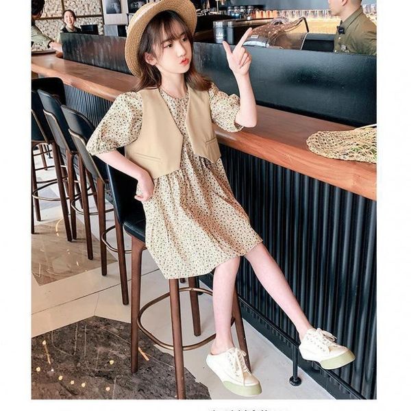 

clothing sets boutique girls' dresses 2021 children's princess dresses, big kids' fashion sweet vest + dress two-piece set 4-, White