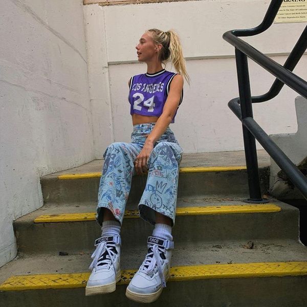 

women's jeans 2021 high-waisted trousers personalized print fashion summer streetwear y2k baggy wide leg, Blue