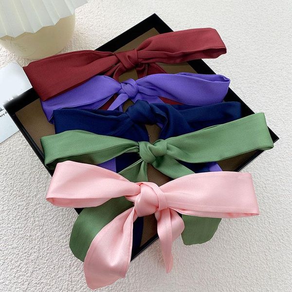 

scarves korean-style multi-function small silk scarf round corner thin hair tie women narrow neckerchief solid color skinny, Blue;gray