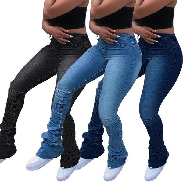 

casual pants skinny fitness high womens jean wiast denim long trousers streetwear winter clothes for outfit, Blue