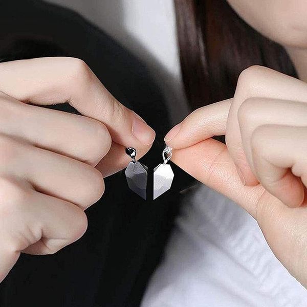 

pendant necklaces 1 pair wish stone magnetic heart half matching for couples friend relationship, Silver