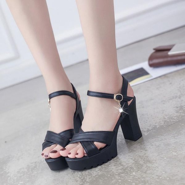 

sandals women fish mouth platform high heels wedges buckle strap female leisure summer elegant sandal shoes, Black