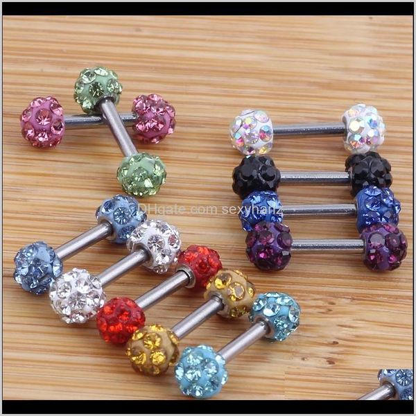 

stud earrings drop delivery 2021 crystal ferido ball tragus cartilage ear studs rings barbell piercing jewelry 1dot2*6*3dot5mm lip nose bar, Golden;silver