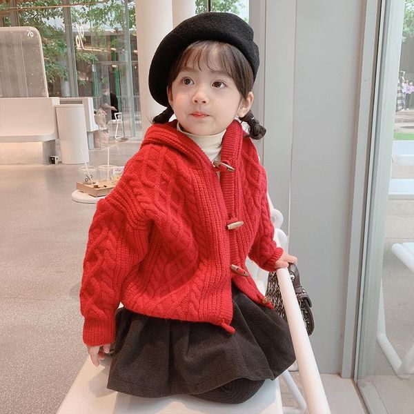 

pullover girls diamond lattice knitted cardigan autumn and winter 2021 coat sheep horn button sweater fashion 5-61, Blue