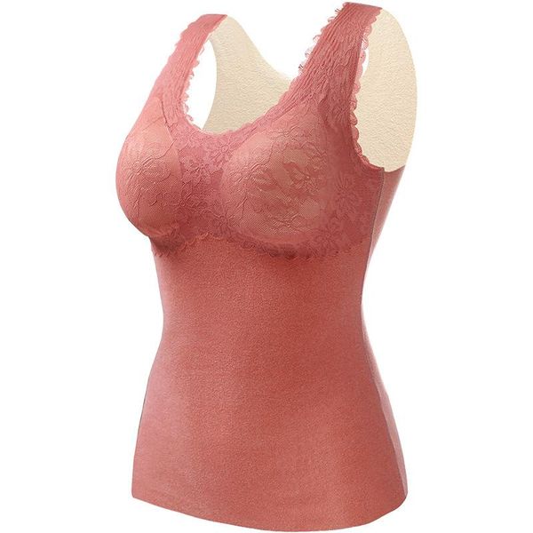 

women's tanks & camis 2021 lace traceless warm velvet vest underwear skin beautifying sleeveless suspender back bottoming shirt, White