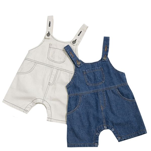 

boys girls short jumpsuit for children clothing1-3yrs baby summer jeans overalls infant shorts toddlers kids denim rompers 210417, Blue