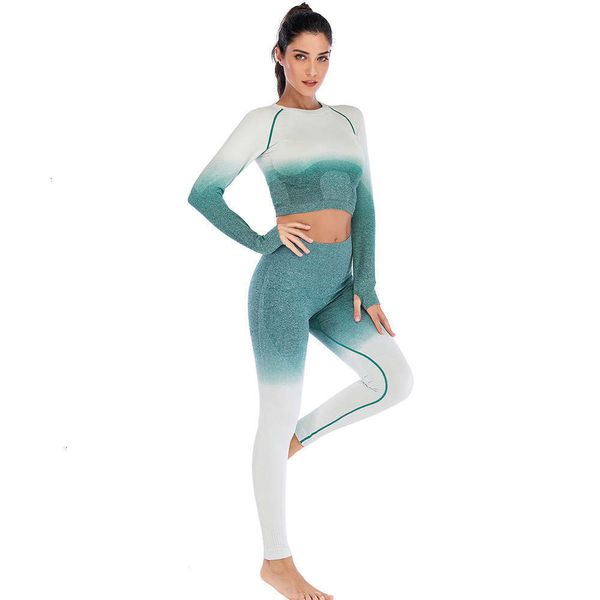 

women's tracksuits tracksuitsgradient seamless yoga long sleeve female open navel sports quick drying fitness suit kdpi, Gray