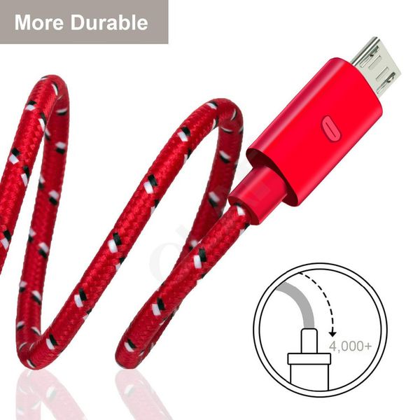 Cabos de telefone celular de nylon trançado adequados para Android Micro Tipo-C Conector de dados de carregamento 0.5 / 1/2/3 metro