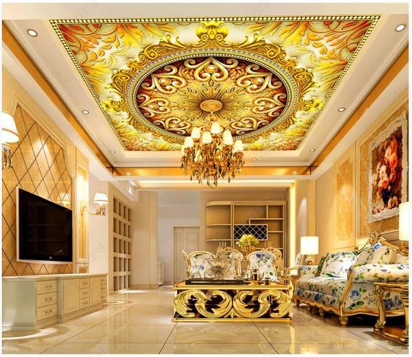 

wallpapers custom ceiling mural wallpaper 3d zenith extremely luxurious golden pattern bedroom european style