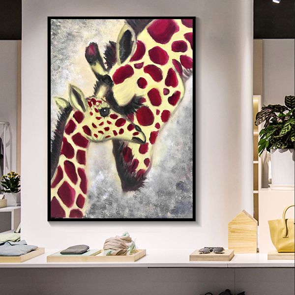 Modern Canvas pintura pai criança amor girafa poster impressão parede imagem de parede para sala de estar quarto decoração de casa desfrite