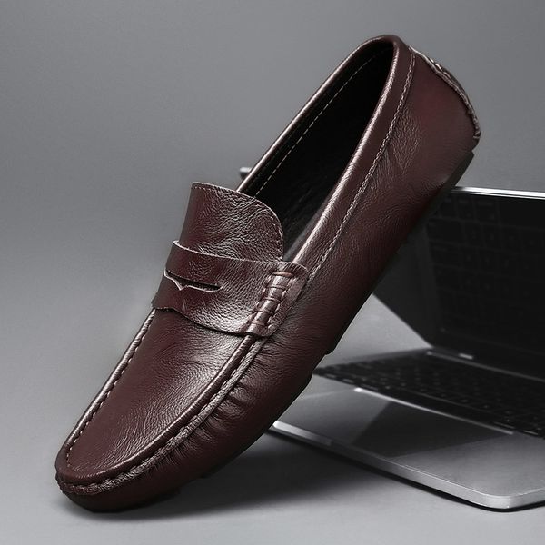 

dress shoes 2021 summer autumn men original casual fashion boat genuine leather comfortable loafers breathable slip on r7t5, Black
