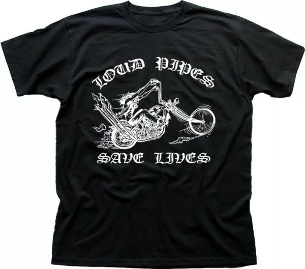 

Loud Pipes Save Lives Motorcycle Biker Chopper black printed t-shirt 9132, White;black