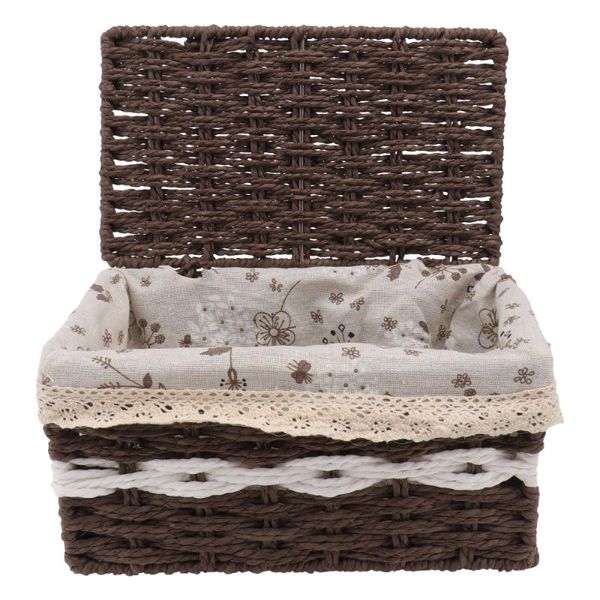 

storage baskets 1pc rattan woven bin with lid basket organizer household decor