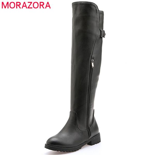 

boots memunia 2021 big size 50 women thigh high solid colors autumn winter long fashion low heels casual shoes ladies, Black
