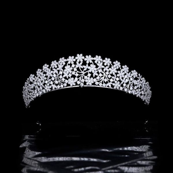 

hair clips & barrettes full zircon bride wedding crown micro-inlaid floral series bridal tiaras women headdress for jewelry accessories hq04, Golden;silver