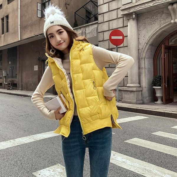 

women's vests 2021 women yellow sleeveless vest winter warm plus size 2xl down cotton padded female veats collar waistcoat, Black;white